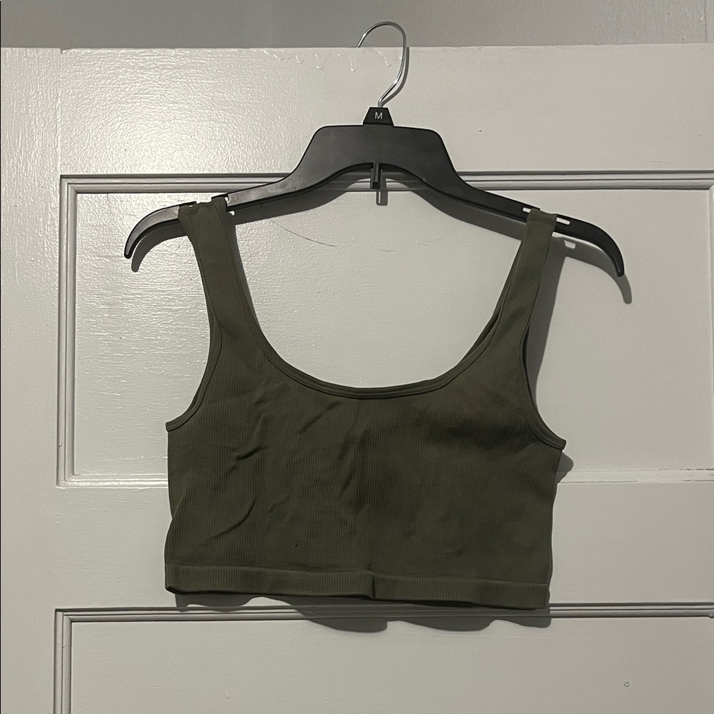 Olive Green Ribbed Crop Top
